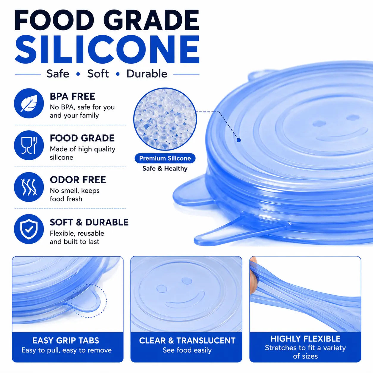 Universal Reusable Silicone Lids 6-Pack Self-Sealing Food Covers