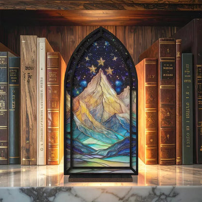 ✨ Fantasy Stained Glass Book Nook – Magical Candle Holder & Book Lover Decor