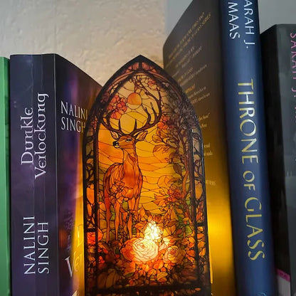 ✨ Fantasy Stained Glass Book Nook – Magical Candle Holder & Book Lover Decor