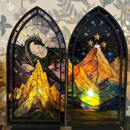 ✨ Fantasy Stained Glass Book Nook – Magical Candle Holder & Book Lover Decor