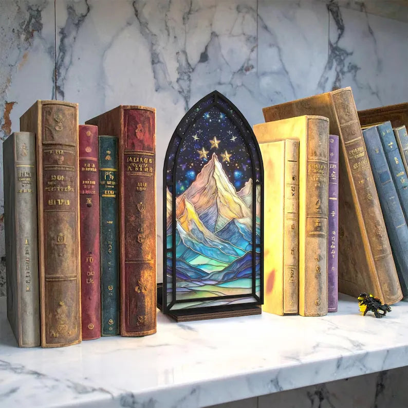 ✨ Fantasy Stained Glass Book Nook – Magical Candle Holder & Book Lover Decor