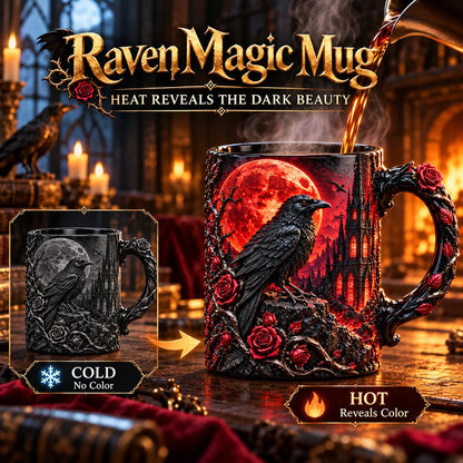 ✨🌹 Raven Magic Color-Changing Mug | Gothic Raven & Blood Moon Coffee Cup🐦‍⬛