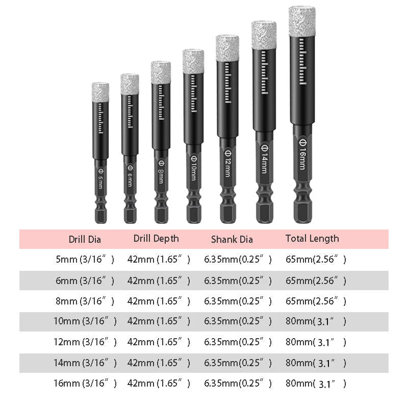 🥳2026 HOT SALE🥳💞50K+ SOLD!🪚🛡️ 50% OFF! Diamond Drill Bits Set – 5‑16mm sizes, hex shank fits most drills. Dry or wet use – smooth, precise holes every time! 💎💪