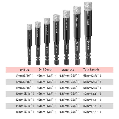 🥳2026 HOT SALE🥳💞50K+ SOLD!🪚🛡️ 50% OFF! Diamond Drill Bits Set – 5‑16mm sizes, hex shank fits most drills. Dry or wet use – smooth, precise holes every time! 💎💪