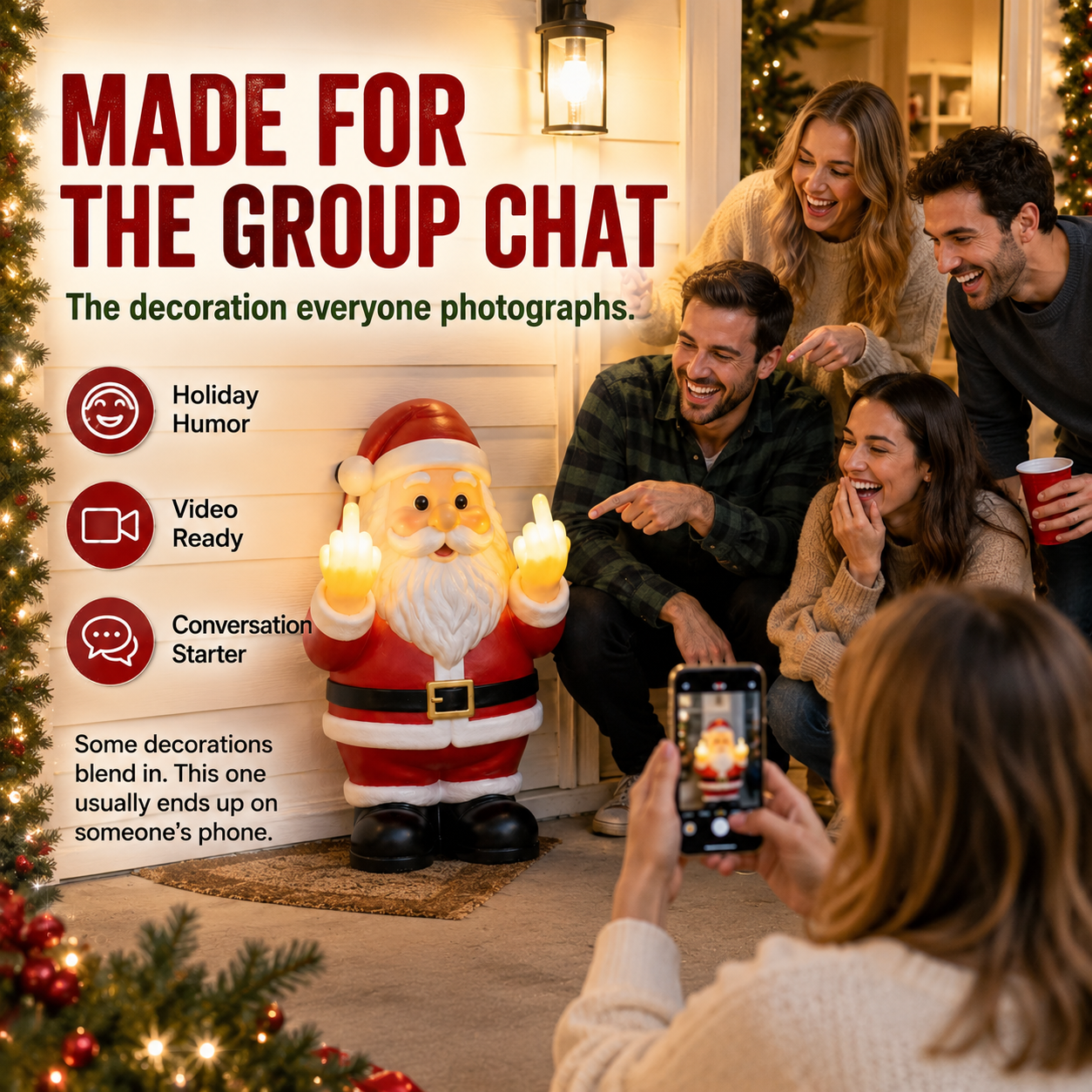 🎅 Mischievous Light-Up Middle Finger Santa Christmas Decor