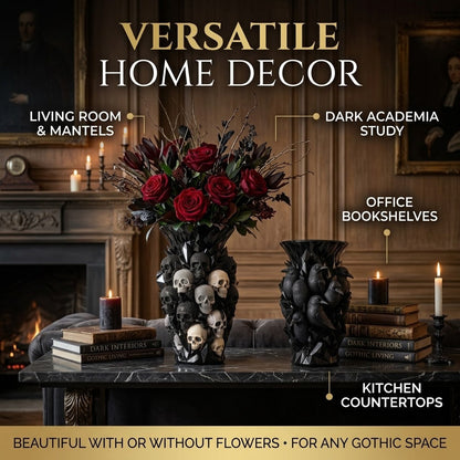 💎💀Gothic Skull & Crow Resin Vase- Halloween Dark Decor Vase