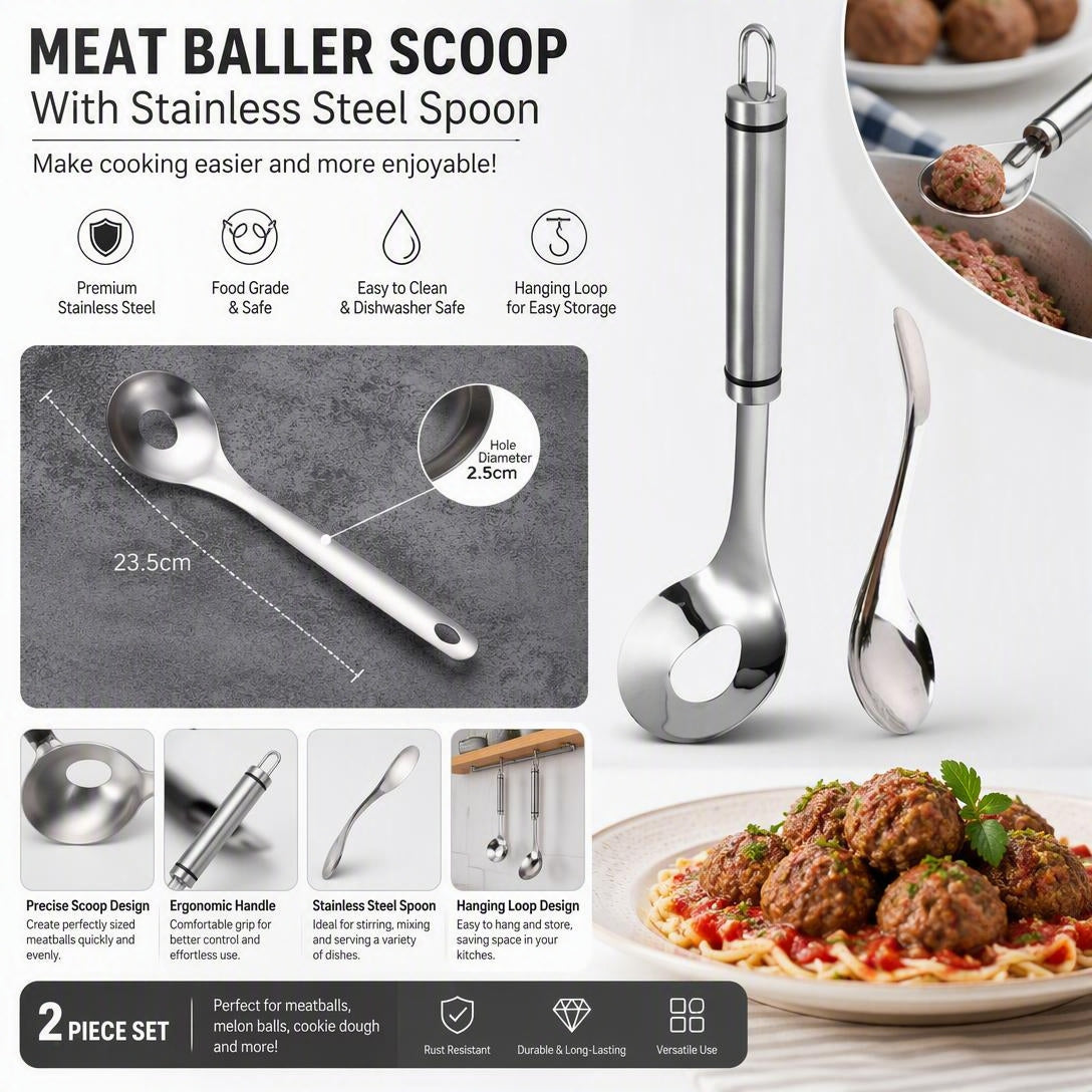 304 Stainless Steel Meatball Scoop Ball Maker – Easy Kitchen Tool for Meatballs, Fish Balls & Dough
