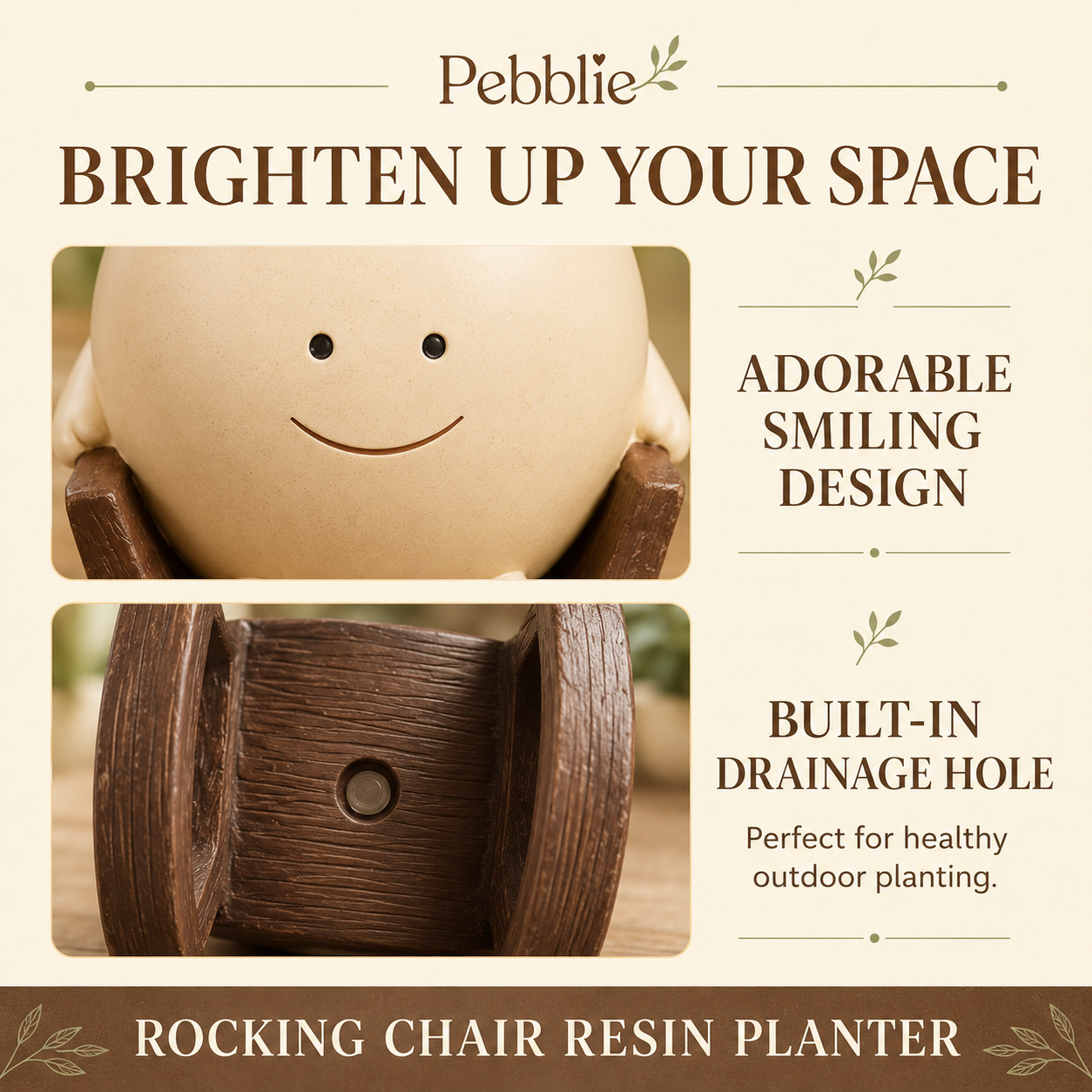 Upgrade Your Plain Boring Plant Pots | Cute Lazy Smile Character Ceramic Succulent Planter with Detachable Wooden Rocking Chair Desk Decor
