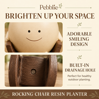 Upgrade Your Plain Boring Plant Pots | Cute Lazy Smile Character Ceramic Succulent Planter with Detachable Wooden Rocking Chair Desk Decor