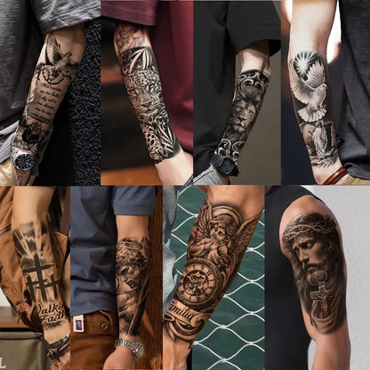 🖤 76 Sheets Large Black Temporary Tattoos – Tribal Wolves, Tigers, Lions, Snakes & Skulls