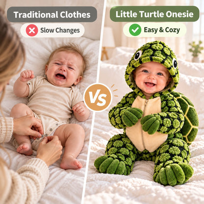 🐢 Little Turtle Plush 3D Shell Baby Onesie – Cute Hooded Cozy Romper
