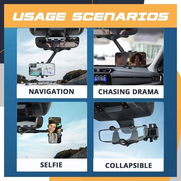 💥360° Rotatable and Retractable-Car Rearview Mirror Phone Holder