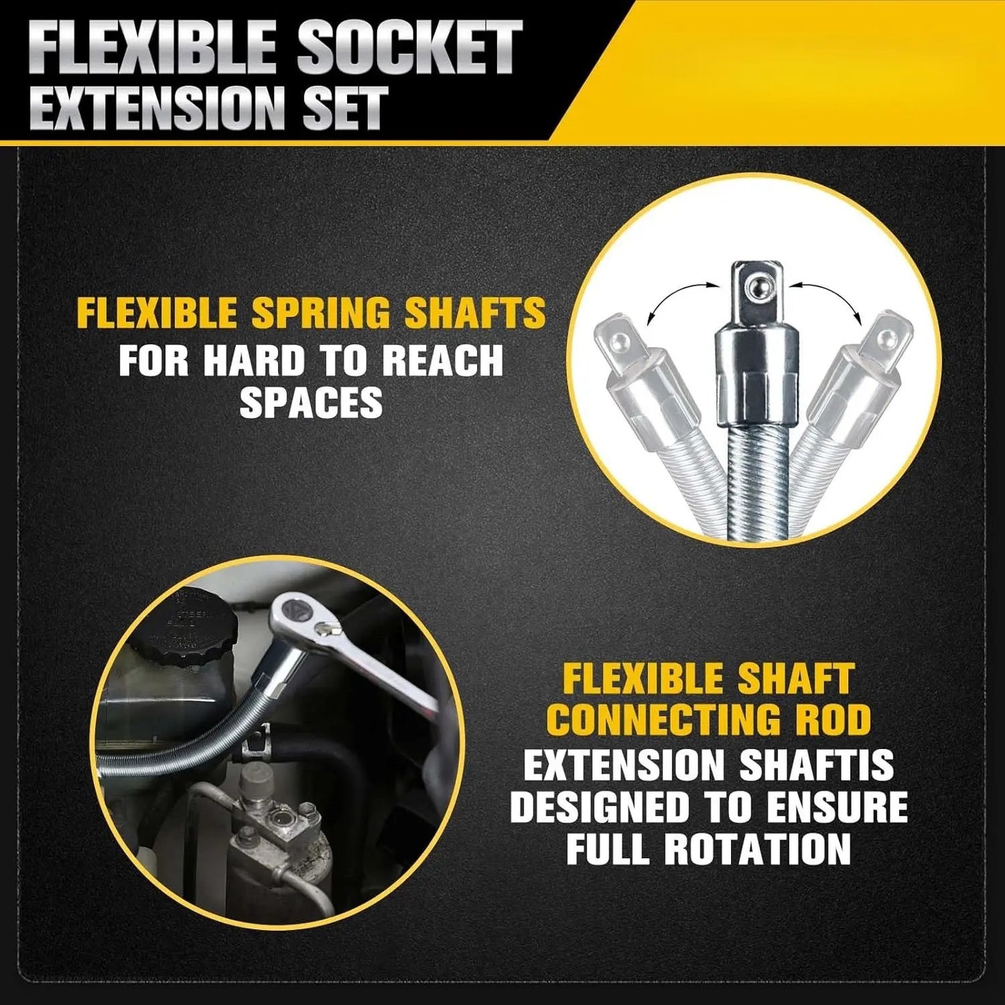 1/2 Inch 35cm Multifunctional Socket Wrench Set - 3 Bendable Shafts