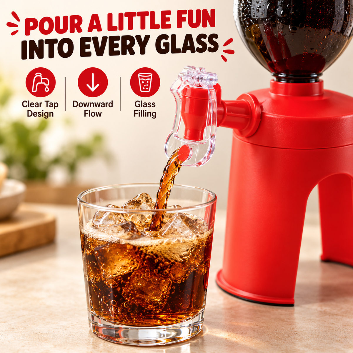 🥤🎉 FizzTap – Upside-Down Soda Bottle Dispenser with Easy-Press Tap