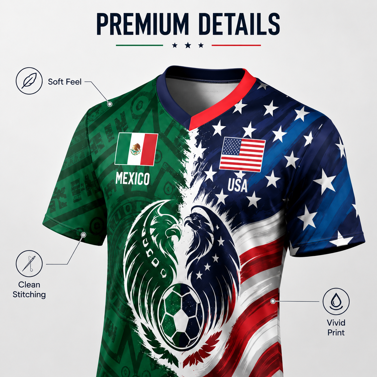 Full Half USA Half Mexico Flag Split Print Soccer Jersey