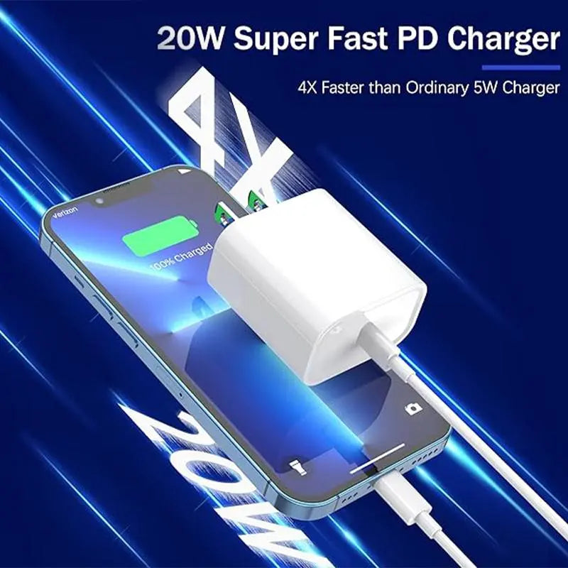 20W PD USB-C Fast Charger & 4.92 FT Cable for iPhone
