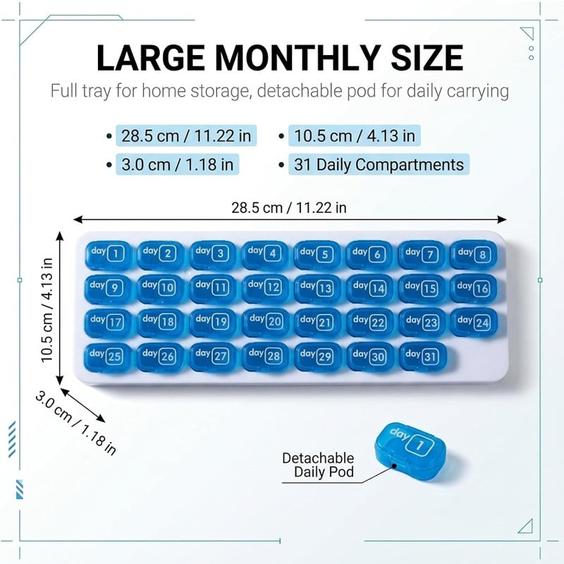 31-Day Pill Organizer Tray – Monthly Medication & Vitamin Tracker for Daily Wellness