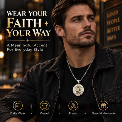 Angel Warrior Pendant Necklace for Men — Faith, Strength & Protection