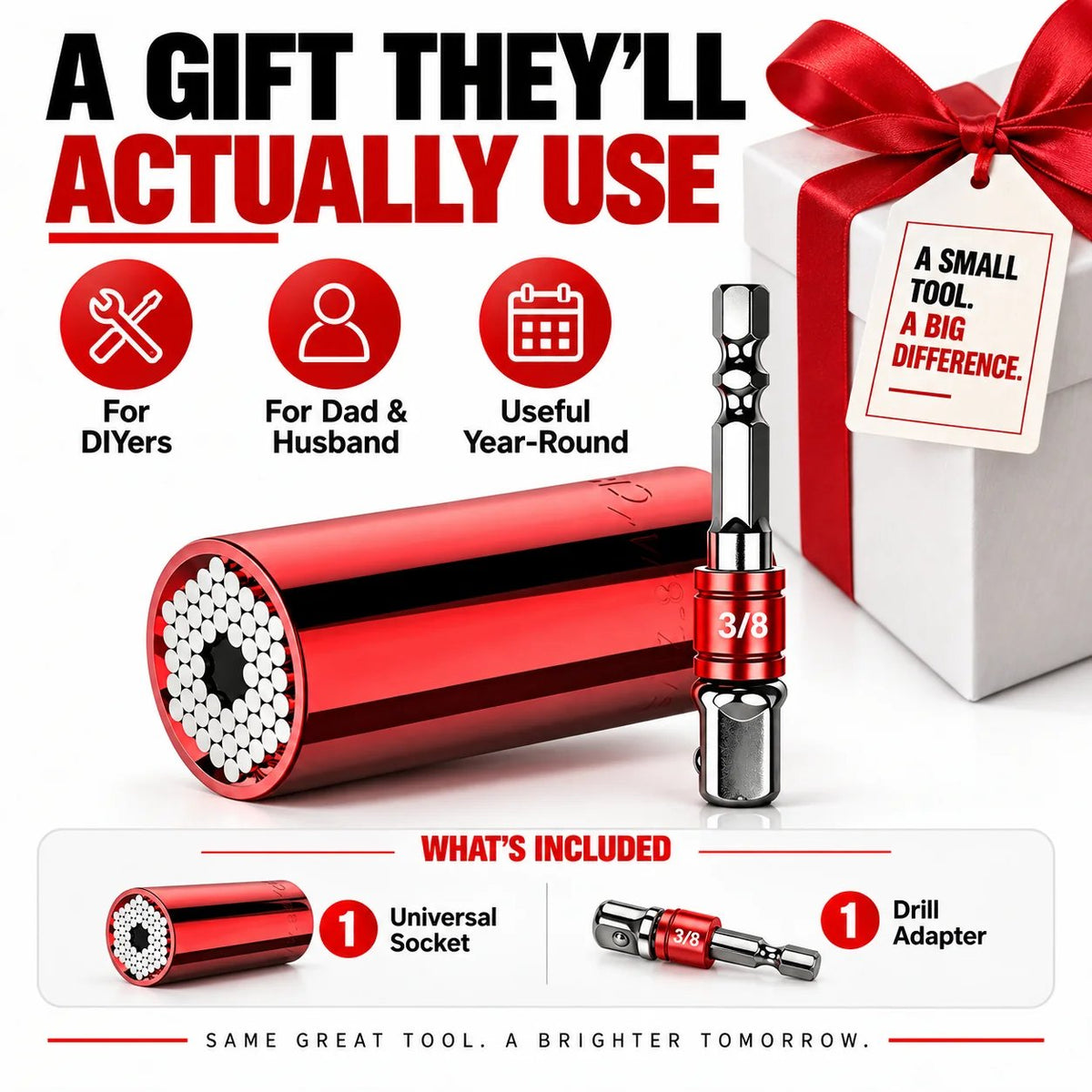 Universal Socket Tool – 7–19mm Self-Adjusting Grip Socket with Drill Adapter