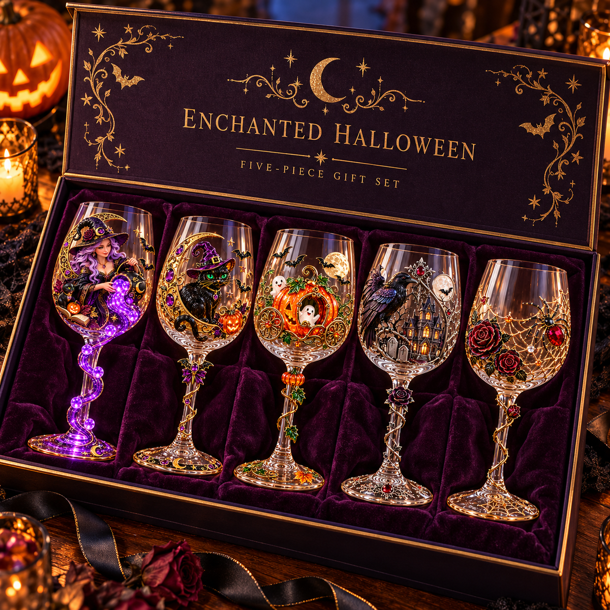 🎃 Halloween Decorative Wine Glass Collection | 5 Spooky Designs