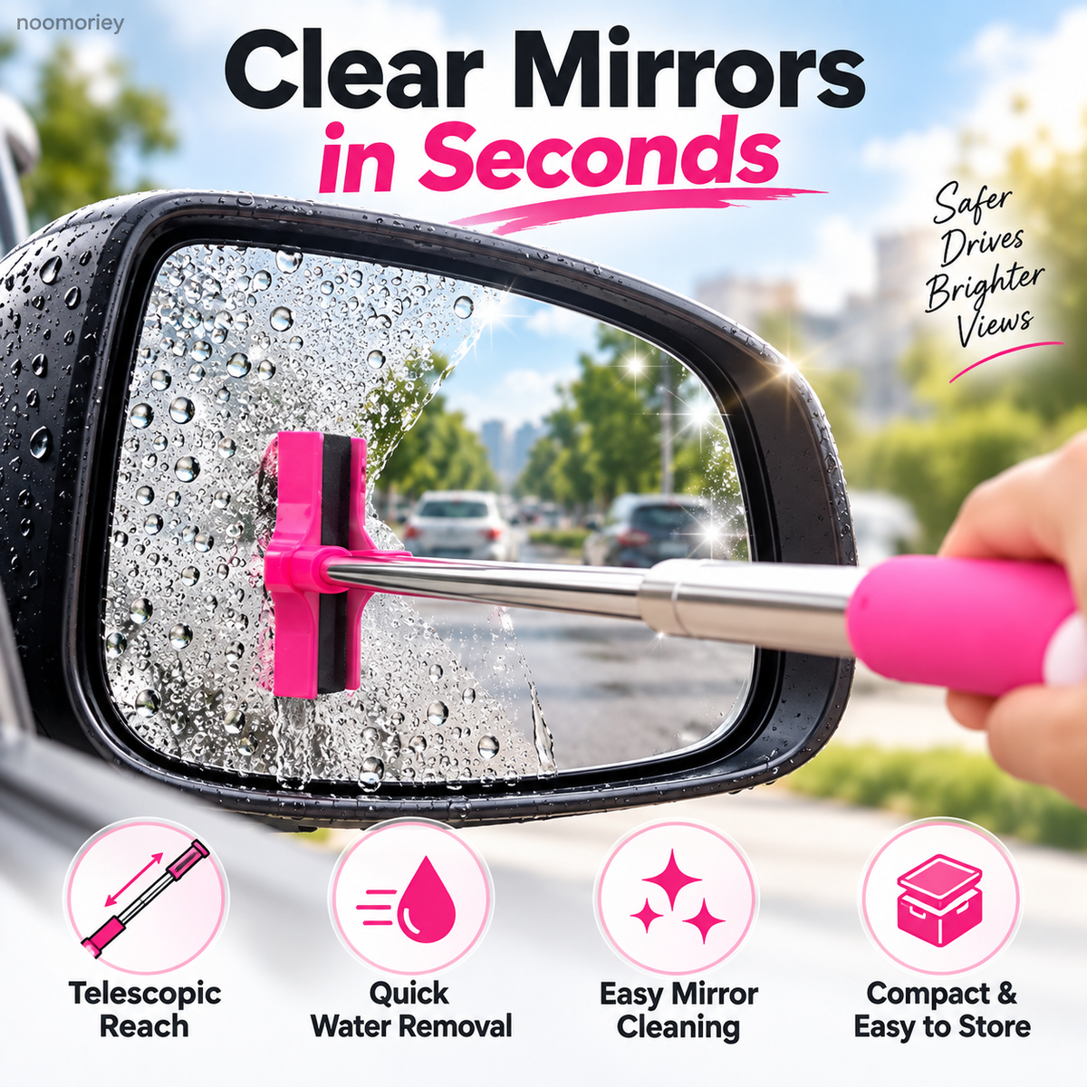 🚗 Telescopic Car Side Mirror Wiper – Extendable Rain Water Squeegee