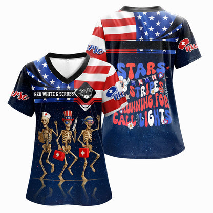 Funny Nurse Skeleton 4th of July Shirt – Patriotic Scrub Life Tee for RN CNA LPN