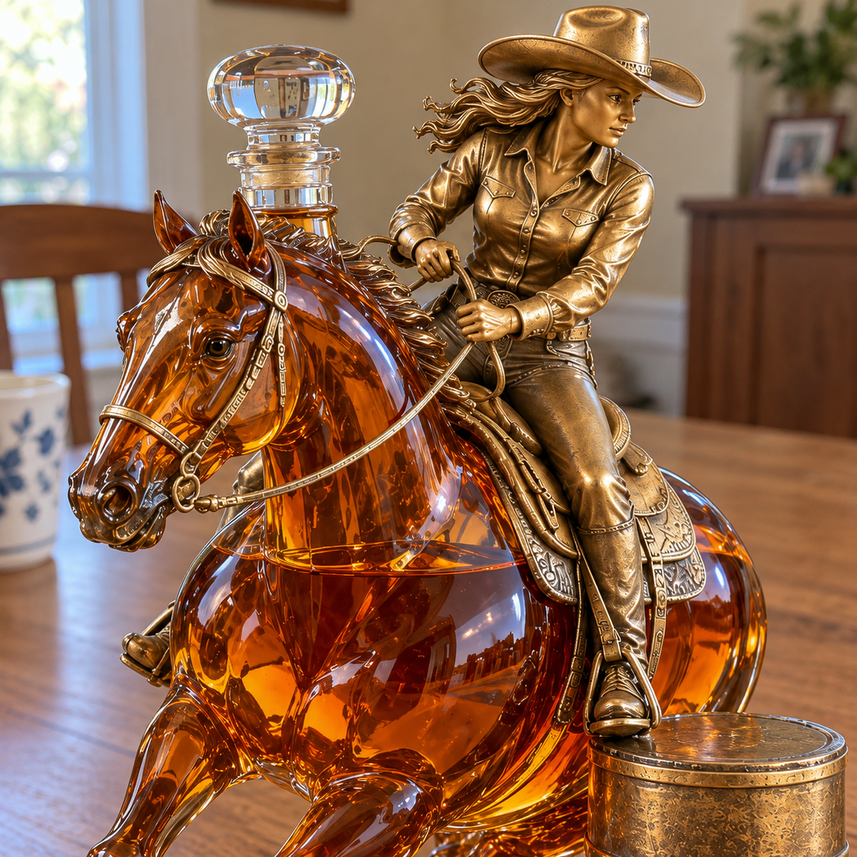 Western Spirit Cowgirl Barrel Racing Whiskey Decanter