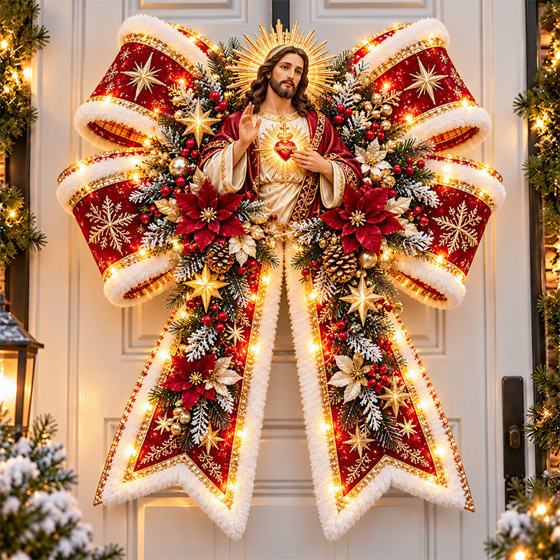 🙏🎀 Christian Christmas Blessing Bows – Lighted Religious Christmas Door Hangers