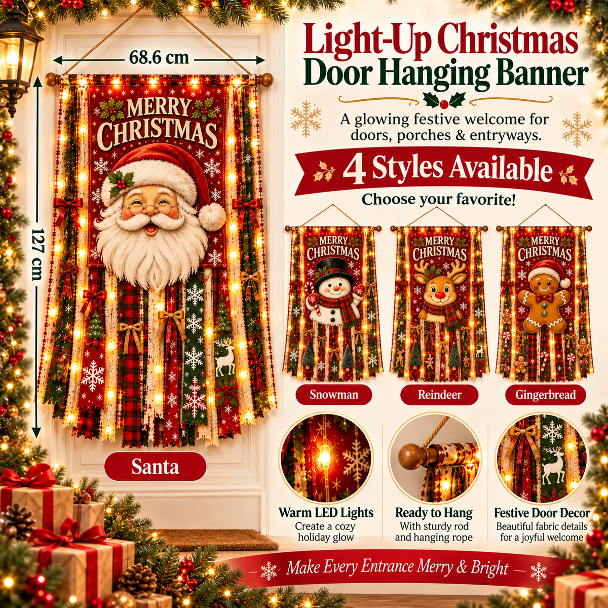 🎄 Lighted Christmas Door Hanging Decor✨