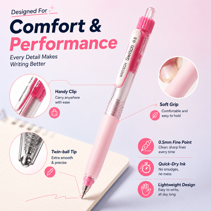 ✨ 6-Color Silent Switch Gel Pen Set | Twist Between Silent & Clicky | 0.5mm Quick-Dry Smooth Writing Pens