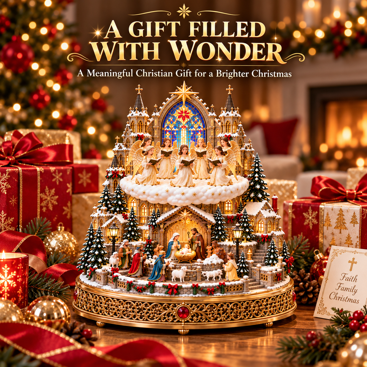 🔥 LAST DAY 49% OFF 🔥 Heavenly Angel Choir | Lighted & Rotating Christmas Nativity Village