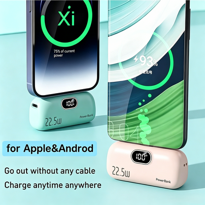 5000mAh Mini Power Bank | 22.5W Fast Charge, Built-in Cable, Pocket-Sized for iPhone & Android-RH