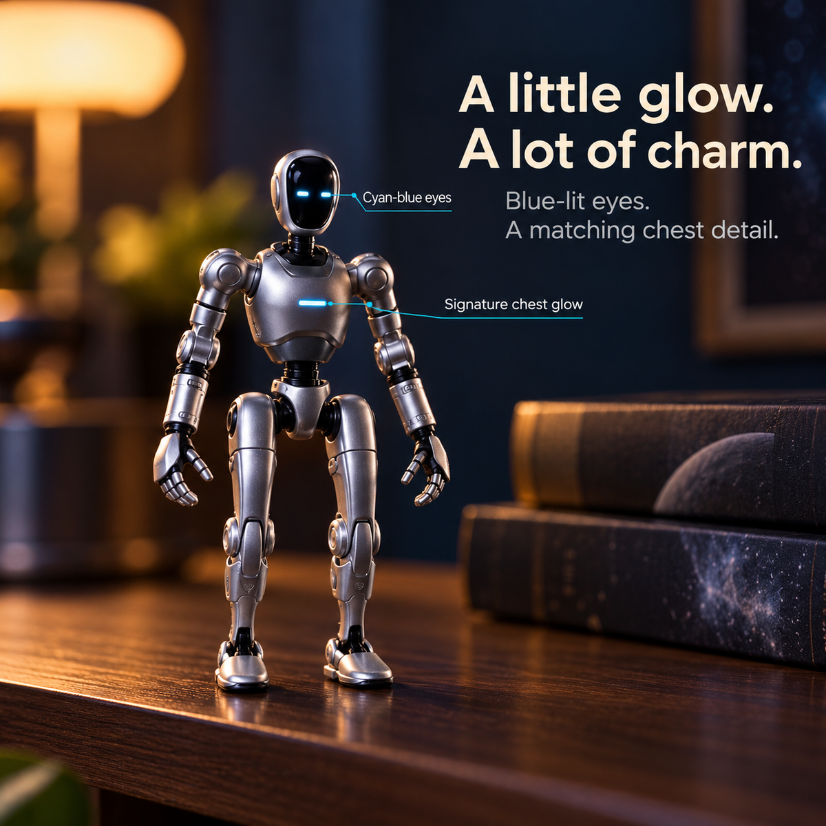 🤖✨ Mini Silver Robot Figure – Poseable Sci-Fi Collectible with Glowing Blue LED Eyes & Chest Light | Futuristic Desk Decor & Gift 🎁