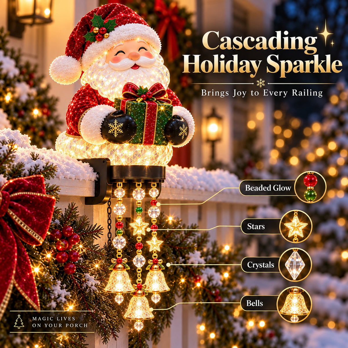 💯🎄 Christmas Porch Railing Lights – 4 Festive Character Designs