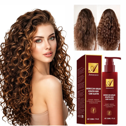 Moroccan Argan Keratin Hair Care Elastin 200ml - Deep Moisturizing & Shaping Formula for Curly Hair, Prevents Frizz, Repairs Dryness