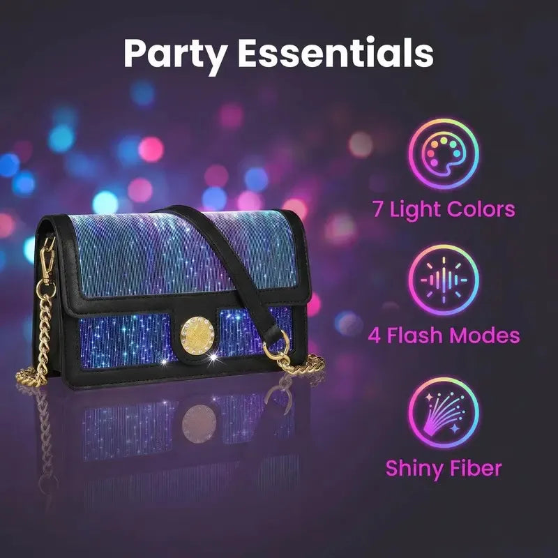 Fiber Optic Light Up Crossbody Bag, 7 Colors Glowing PU Leather Shoulder Purse