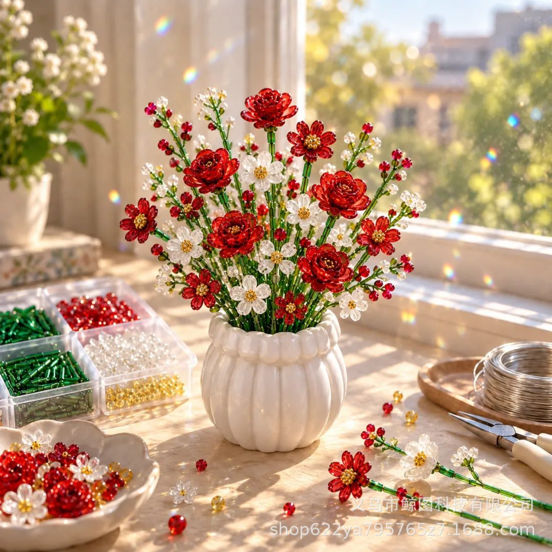 🌼✨DIY Beaded Wildflower Bouquet Kit – Handmade Crystal Flower Craft Set🌸✨
