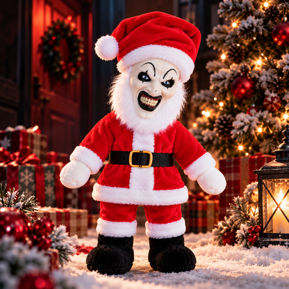 🎅 Creepy Clown Santa Plush Doll – Scary Christmas Decoration & Funny Horror Holiday Gift