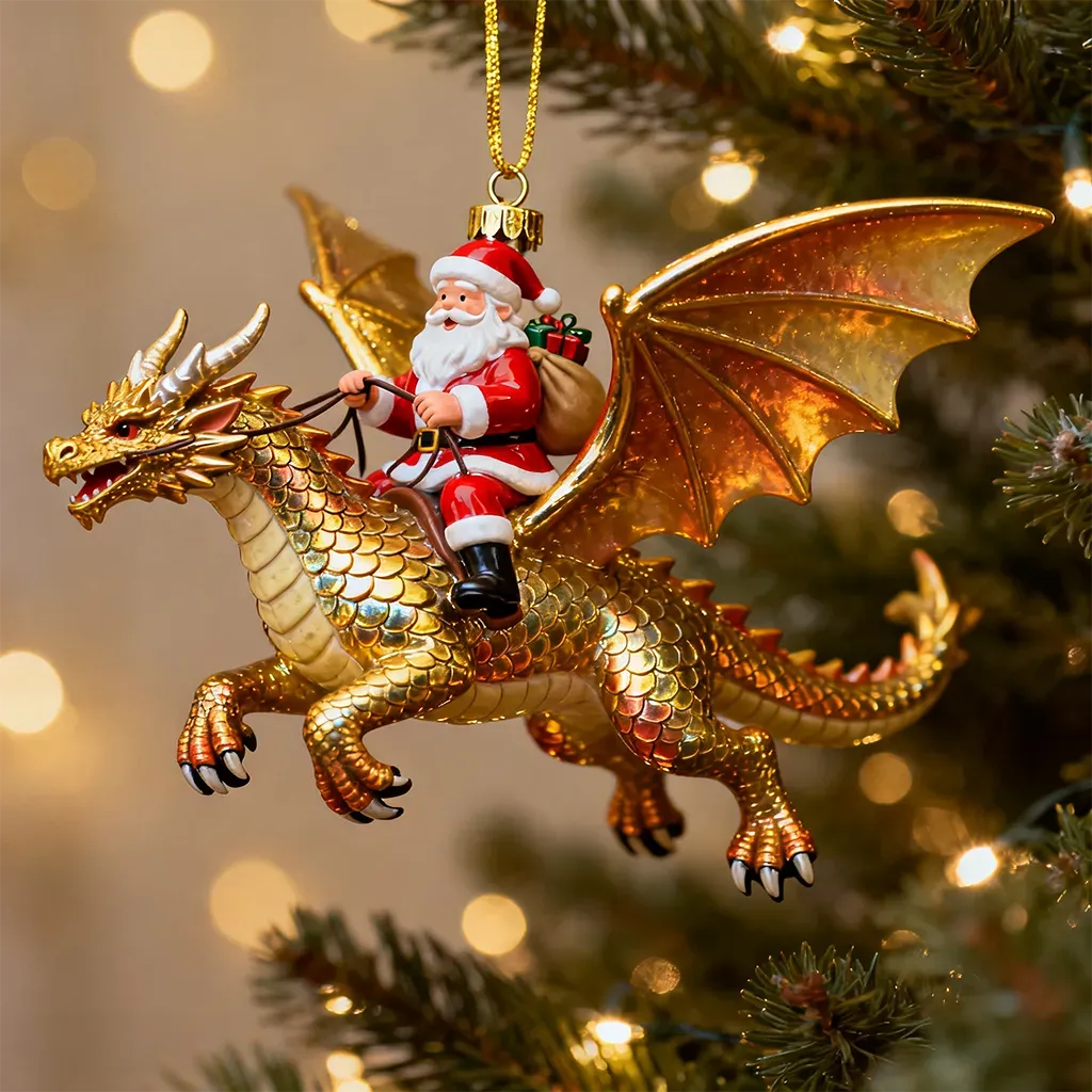 🎅Santa Riding Dragon Christmas Ornaments – 6-Piece Fantasy Collectible Set