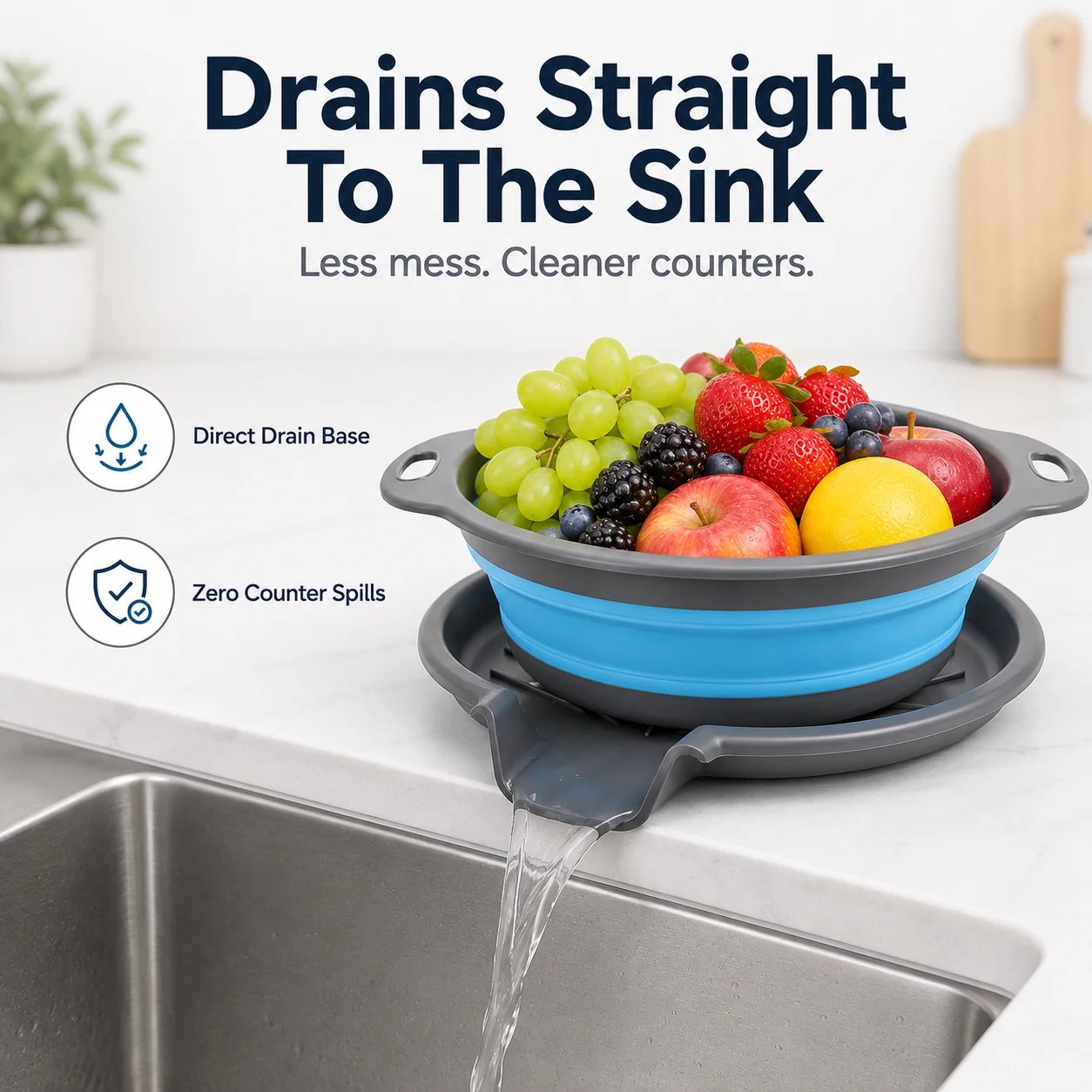 🥗 3-Piece Collapsible Colander Set – Space-Saving Strainers with Draining Base
