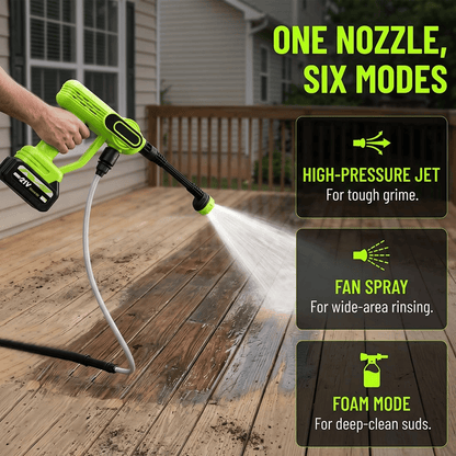 Cordless Portable Washer-1800 PSI Battery Powered Portable Pressure Washer Cordless with 6-in-1 Nozzle