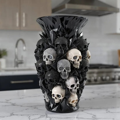 💎💀Gothic Skull & Crow Resin Vase- Halloween Dark Decor Vase