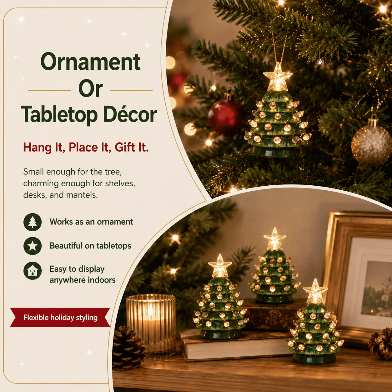 Mini 4.5-inch retro LED ceramic Christmas tree (lighted)—suitable for holiday decor or as a gift