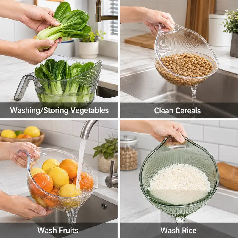 Multipurpose Rice Washing Bowl Strainer with Handle