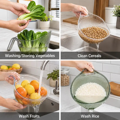 Multipurpose Rice Washing Bowl Strainer with Handle