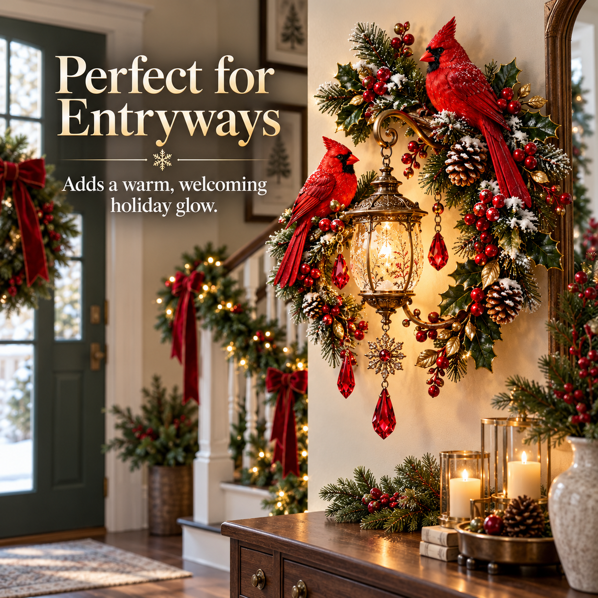 🔥😍Cardinal Lantern Wall Decor – A Warm Holiday Glow