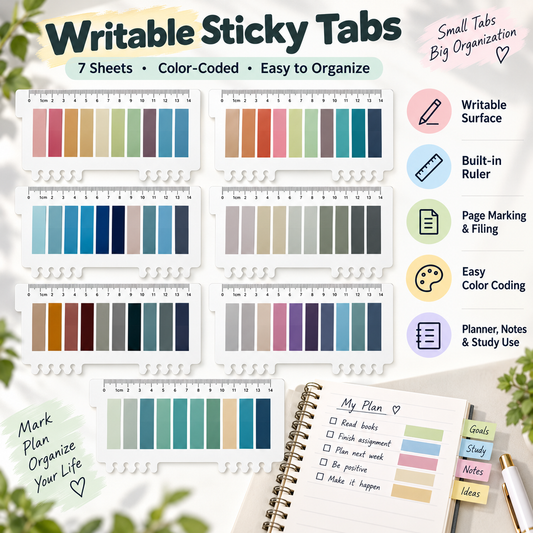 📚 Writable Color-Coded Sticky Tabs – Page Markers with Built-In Ruler for Study, Planning & Organization