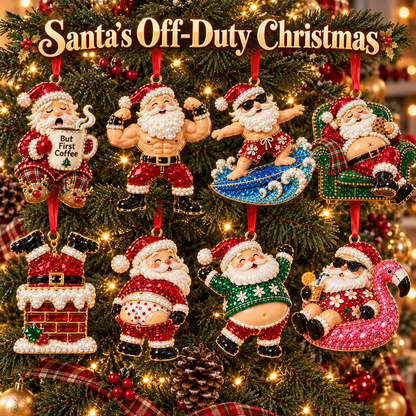 🎅 Santa’s Off-Duty Christmas Ornaments – 8 Funny Holiday Keepsake Designs💪🏄