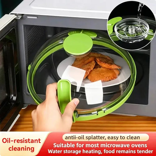 10' Clear Microwave Splatter Cover: Built-in Water Steamer & Steam Vent Lid