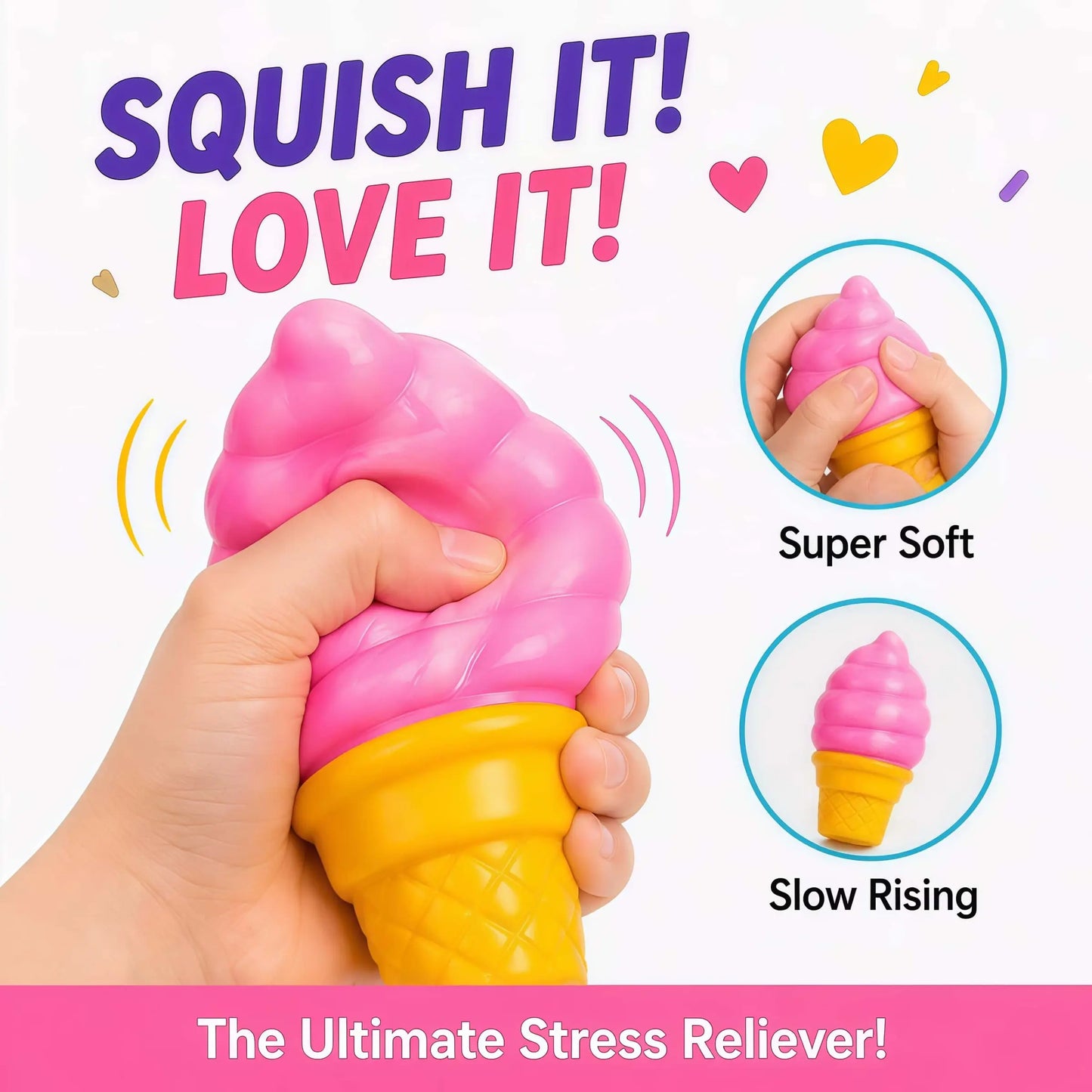 Super Soft Ice Cream Squishy Toy | Squishy Fun Stress Relief Squishies Squeeze Fidget Sensory Toy for Kids & Adults | Cute Birthday Gift Party Favor | Squishy Fidgets